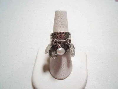 Silpada R1902 925 Sterling Silver Pearl Stamped Coin Cha Cha Ring Size 6 CUTE - Image 1 of 4