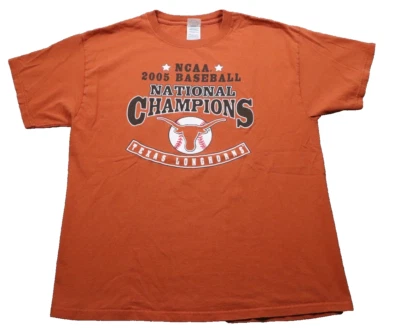 VTG Y2K Texas Longhorns NCAA Baseball T-Shirt Large 2005 National Champions - Image 1 of 4