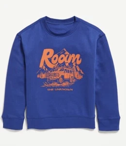 Old Navy Boys Crewneck Sweatshirt Blue  with Orange XL 14/16  Roam The Unknown - Picture 1 of 1