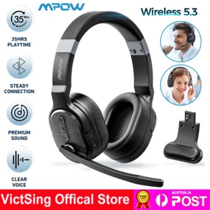 Mpow Trucker Bluetooth Headset Detachable Earpad Wireless Headphones w/ Mute Mic - Picture 1 of 19