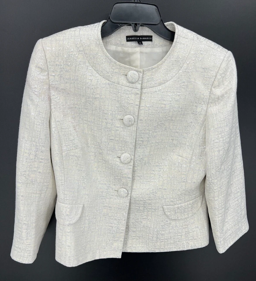 Jaqueta Isabella DeMarco feminina branca prata metálica estruturada blazer carreira - Imagem 1 de 4