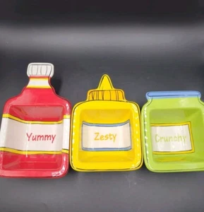 Hallmark Set of 3 Ceramic Summer Condiment Dishes Ketchup Mustard Relish  - Picture 1 of 10