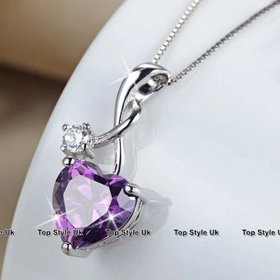 Infinity Amethyst Heart Silver Necklace Christmas Xmas Gifts for Her Women J310 - Image 1 of 4