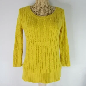 Vintage LOFT Ann Taylor Womens Small Marigold Yellow 3/4 Sleeve Cable Sweater - Picture 1 of 9