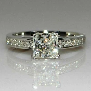 2ct Dvvs1 Princess Cut Diamond Solitaire Engagement Ring In 14k White Gold Over - Picture 1 of 4