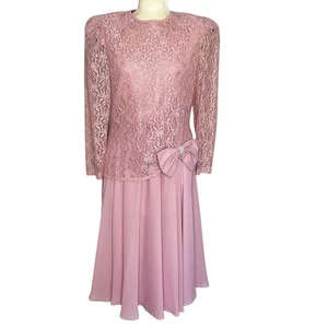 Vestido In the Mood Vintage Rosa Encaje Talla 12 Mangas Transparentes Falda Completa Detalle de Lazo - Imagen 1 de 12