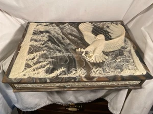 Incolay Stein Schmuckkästchen Weißkopfseeadler Wildlife JW Roberts 14" x 10" Hergestellt in den USA - Bild 1 von 14
