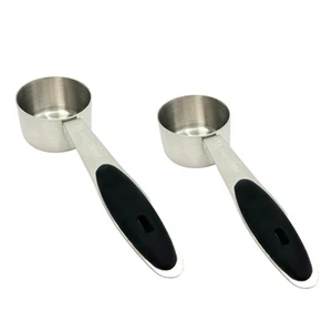 2pcs Stainless Steel Coffee Spoon with Black Silicone Handle Measuring Cup 1/... - Picture 1 of 8