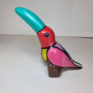 Estatuilla de pájaro tucán talavera mexicana pintada a mano cerámica arte popular 6,25" - Imagen 1 de 12