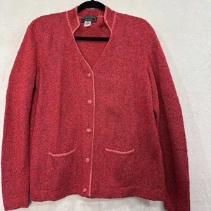 South Cotton Hand Loomed LUX Cardigan Sweater XL Red Pockets Crochet Buttons - Picture 1 of 14