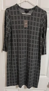 NWT J. Jill Wearever Collection Black Gray Check Knit Dress PS Lagenlook Sheath - Picture 1 of 9