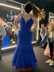 La Femme Prom Dress Evening Gown Royal Blue Lace Sleeveless Glitter Size 14 - Picture 1 of 8