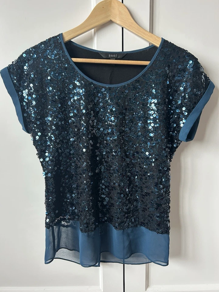 Lovely Coast Teal Sequin Top Size 8 Excellent Condition - Image 1 of 4