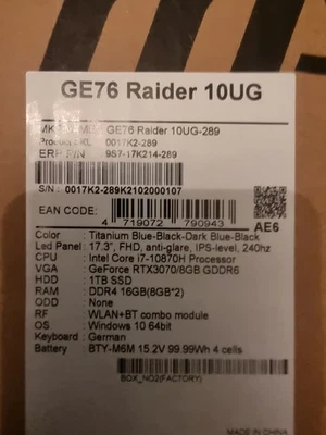 MSI GE 76 240 Hz RTX 3070 Intel Core i7 - Bild 1 von 4