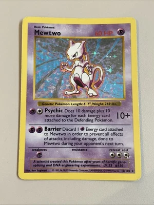 Pokemon Cards: Base Set Shadowless Rare Holo: Mewtwo 10/102 - Image 1 of 2