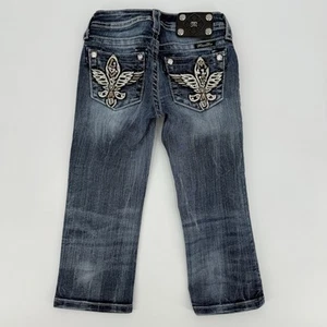 Miss Me Embellished Blue Capri Jeans Size Girls 8 Y2K Bling Rhinestone Retro - Picture 1 of 8