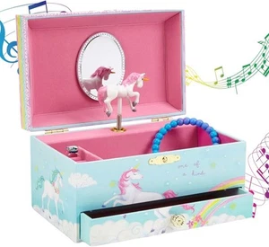 Jewelkeeper Girl's Musical Jewelry Storage Box with Pullout Drawer, Rainbow Unic - Picture 1 of 6