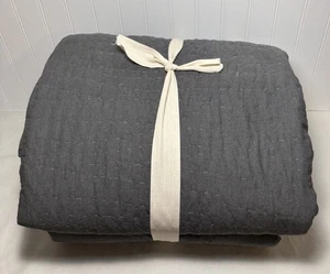 Pottery Barn belgischer Flachs Leinen handgenäht Quilt ~ Queen ~ anthrazit ~ lesen - Bild 1 von 6