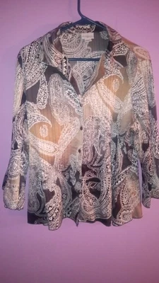 Jaclyn Smith женщин Vnt Sz L желтовато-коричневый Серебряный пейсли блузка с расширяющимися рукавами так красиво! - Изображение 1 из 4