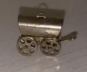 Cute Tiny Metal Covered Wagon Charm Figurine Miniature Vtg - Picture 1 of 6