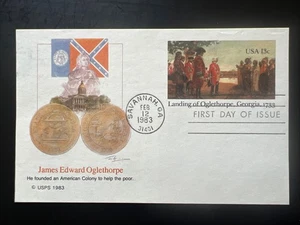 Landing of Oglethorpe Georgia 13c Postcard 1st Day Issue Fleetwood 1983 - Picture 1 of 2