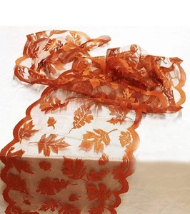 Fall Orange Lace Table Runners Decorations 13 x 72 Inch Maples Leaves Set of 2 - Picture 1 of 8