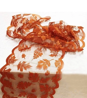 Fall Orange Lace Table Runners Decorations 13 x 72 Inch Maples Leaves Set of 2 - Image 1 of 4