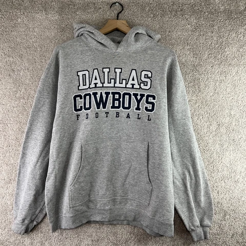 VINTAGE Dallas Cowboys Sweatshirt Mens Large Gray Hoodie Spell Out Logo NFL y2k Cover