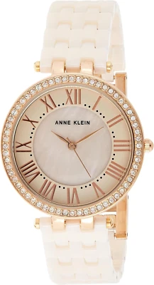 Anne Klein Blush Ceramic Link Bracelet Watch with Crystal Bezel - image 1 of 4