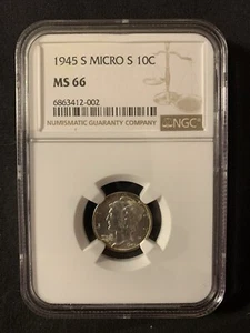 1945 SILVER MERCURY DIME MICRO S MS66 NGC - Picture 1 of 2