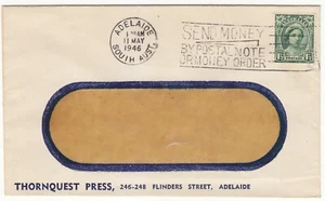 South Australia 1946 Advertising Window Cover Thornquest Press & Co 1½d QM - Picture 1 of 1