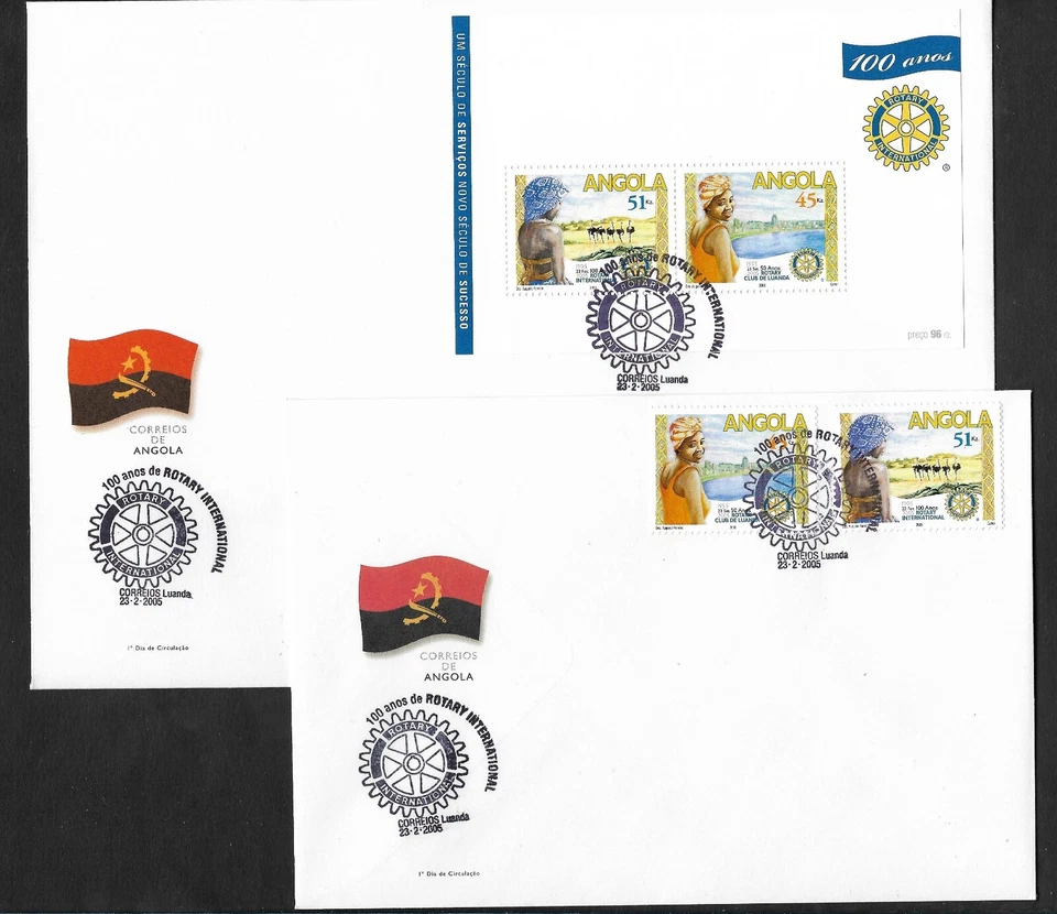 Angola 100 years Rotary 2005 local official FDC + souvenir sheet FDC seldom seen - Image 1 of 1