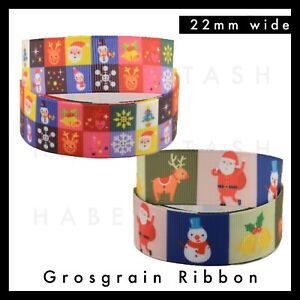 Christmas Holiday Grosgrain Ribbon 7/8" 22mm Scandi Cute Bright santa reindeer