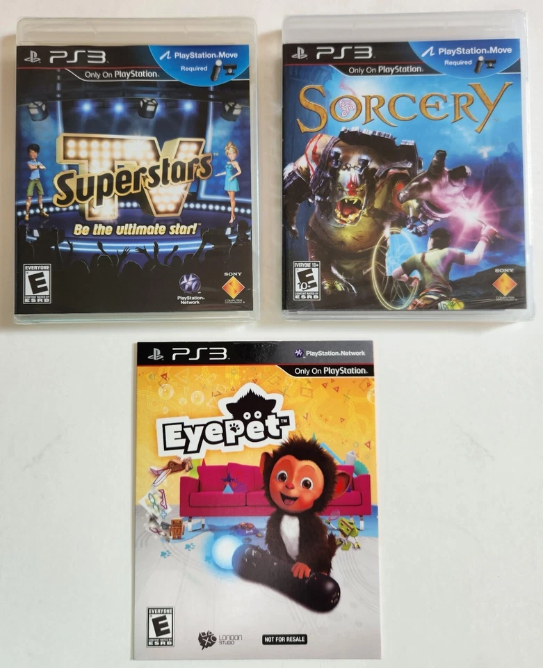*NEW-RARE* 3 PlayStation Moves Game Bundle:  EyePet + Sorcery + TV Superstars - Image 1 of 4