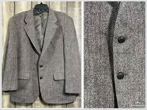 Harris Tweed Blazer Vintage Herringbone Brown Coat Wool 2 Button Mens Sz 42 44 - Picture 1 of 12