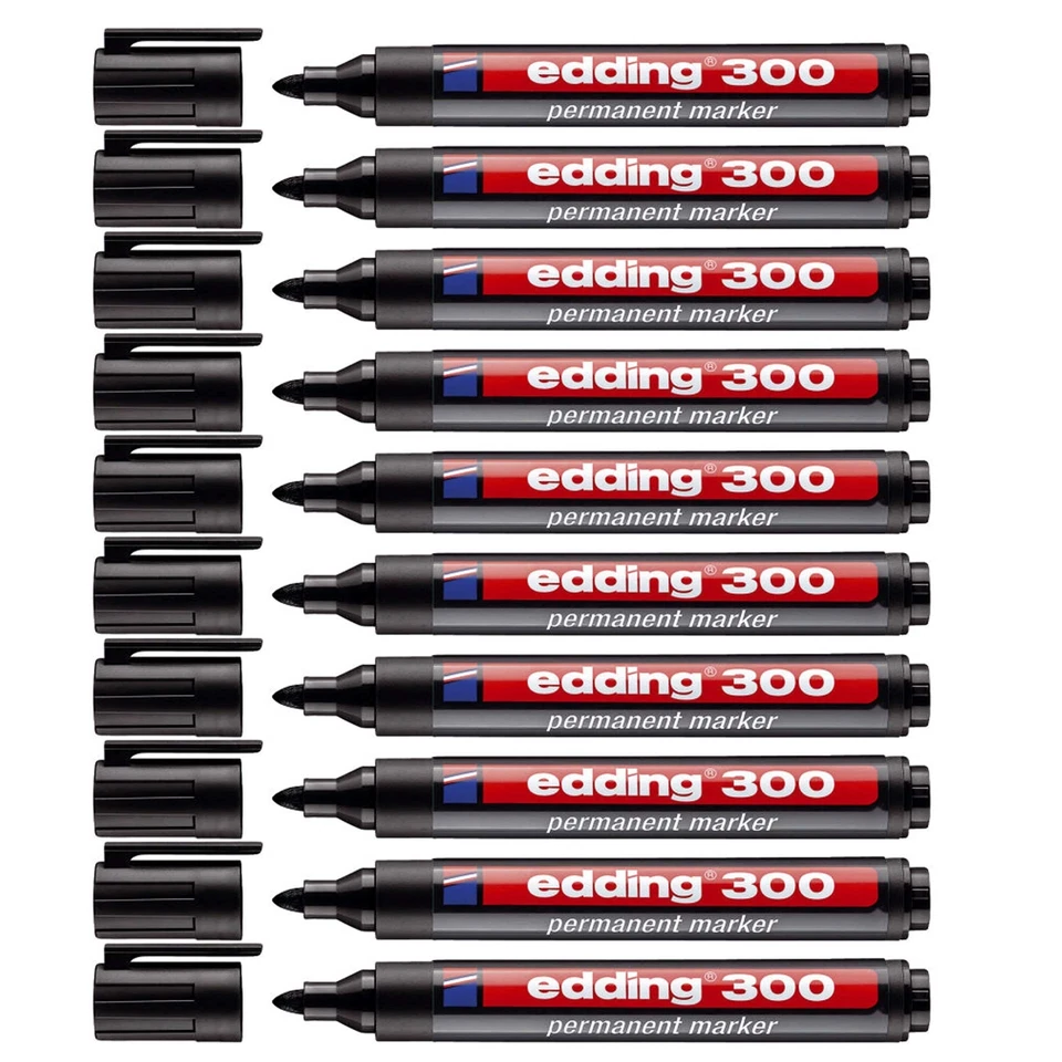 10 x Edding 300 Permanentmarker Filzstift nachfüllbar 1,5-3mm Rundspitze schwarz - Bild 1 von 4