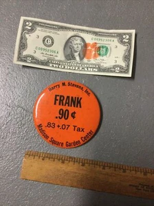 Raro De Colección Madison Square Garden FRANK Hot Dog Vendedor Insignia Pinback Botón - Imagen 1 de 4