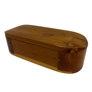 Caja de madera de cedro vintage tapa con bisagras joyería recuerdo baratija forma ovalada - Imagen 1 de 10