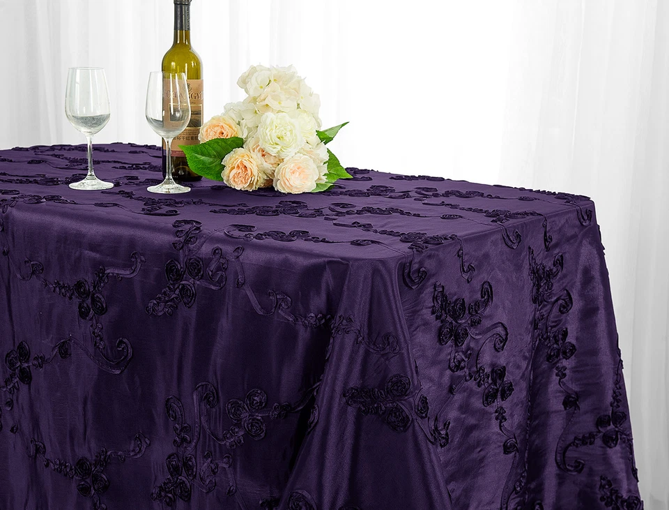 Wedding Linens Inc. 90" x 156" Ribbon Taffeta Rectangular Tablecloths - Image 1 of 1