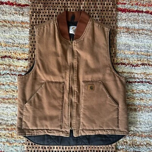 Carhartt Duck Canvas Quilt Lined Vest Full Zip Brown Tan Men's Size Large L - Picture 1 of 3
