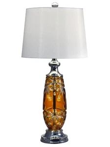 GT17084-P15-DALET TIFFANY Glossy Amber 24% Lead Hand Cut Crystal Table Lamp - Picture 1 of 3