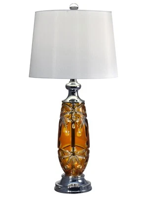 GT17084-P15-DALET TIFFANY  Glossy Amber 24% Lead Hand Cut Crystal Table Lamp - Image 1 of 3