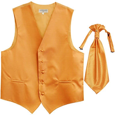 New men's tuxedo vest waistcoat & ascot horizontal stripes prom gold wedding - Image 1 of 3