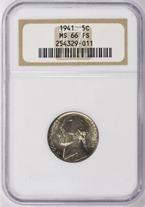 1941 Jefferson Nickel .05C NGC MS 66 FS - Picture 1 of 9