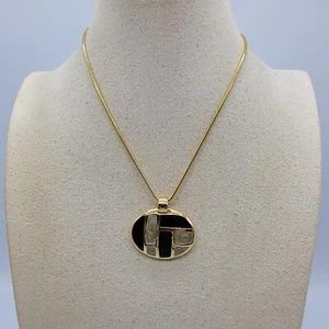 Collar Colgante Esmalte Ovalado Tono Dorado Elegante Clásico 16" - Imagen 1 de 12