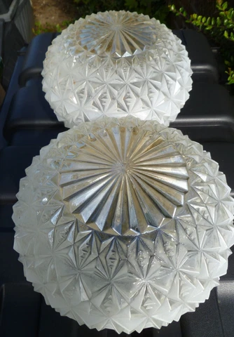 Pair Vintage Art Deco Diamond Glass Ball Globes Orb ..Light Shades Cover