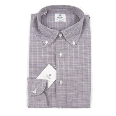 Luigi Borrelli 标准合身分层格伦格纹棉质衬衫 15.5 (Eu 39) 全新带标签 — 第 1/4 张图片