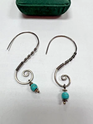 Rare Vintage HOB Mexico SS Turquoise Threader Earrings  [084DuW] - Image 1 of 4
