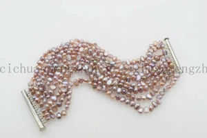Pretty 8 Rows 4-5mm Natural Purple Baroque Freshwater Pearl Bracelet 7.5" - Picture 1 of 4