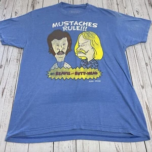 Camisa MTV Beavis and Butthead Mustaches Rule Años 2000 De Colección Talla Mediana Azul - Imagen 1 de 9